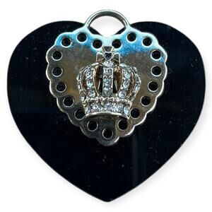 Black Heart Pendant Rhinestone Crown Accent Gothic Royal Metal Resin Charm